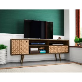 Manhattan Comfort Liberty 70.86" Mid-Century Modern TV Stand with 4 Shelving Spaces and 1 Drawer in Rustic Brown and 3D Brown Prints