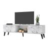 Manhattan Comfort Doyers 70.87 Mid-Century Modern TV Stand in White and Marble Stamp