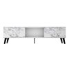 Manhattan Comfort Doyers 70.87 Mid-Century Modern TV Stand in White and Marble Stamp