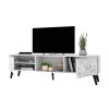 Manhattan Comfort Doyers 70.87 Mid-Century Modern TV Stand in White and Marble Stamp