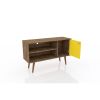 Manhattan Comfort Liberty 42.52" Mid-Century Modern TV Stand with 2 Shelves and 1 Door in Rustic Brown and Yellow
