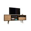 Manhattan Comfort Liberty 70.86" Mid-Century Modern TV Stand with 4 Shelving Spaces and 1 Drawer in Rustic Brown and 3D Brown Prints