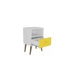 Manhattan Comfort Liberty Mid-Century Modern Nightstand 1.0 with 1 Cubby Space and 1 Drawer in White and Yellow with Solid Wood Legs