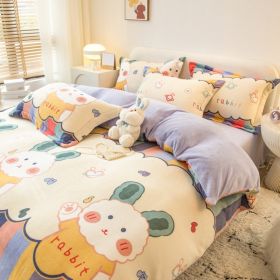 Winter Milk Four-piece Set Thickened Coral Velvet Double-sided (Option: Rainbow Rabbit-180x220m)
