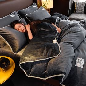 Pure Color Thickened Warm Milk Fiber Four-piece Set (Option: Dark Gray-2m Four Piece Set)