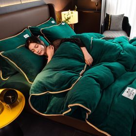 Pure Color Thickened Warm Milk Fiber Four-piece Set (Option: Dark green-2m Four Piece Set)