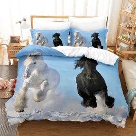 Animal Horse Pattern 3-piece Quilt Cover Set Coral Fleece Home Textile (Option: RH 0001-140x210cm Two Pieces)