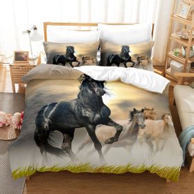 Animal Horse Pattern 3-piece Quilt Cover Set Coral Fleece Home Textile (Option: RH 00005-140x210cm Two Pieces)