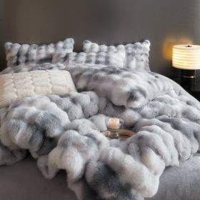 Fur Velvet Four-piece Set Fitted Sheet Set Bedding (Option: Blue And Gray-180cm Fitted Sheet 4pcs Set)