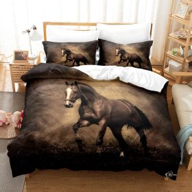 Animal Horse Pattern 3-piece Quilt Cover Set Coral Fleece Home Textile (Option: RH00002-168 228cm Two Pieces)
