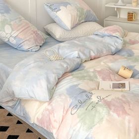 Washed Cotton Four-piece Bedding Set (Option: Blooming Macaron-220cm)