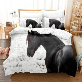 Animal Horse Pattern 3-piece Quilt Cover Set Coral Fleece Home Textile (Option: RH00003-168 228cm Two Pieces)